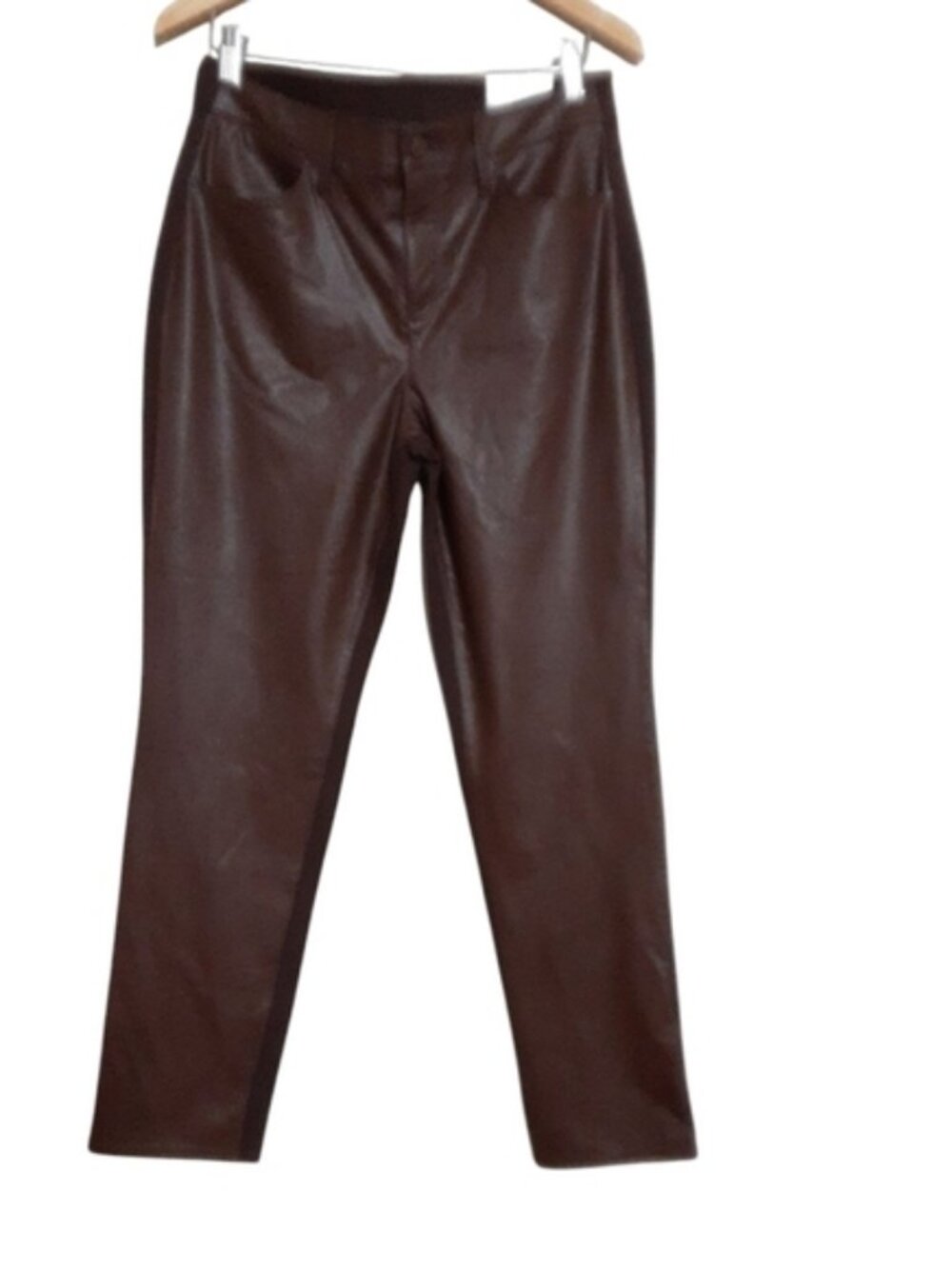 Chico’s pant slim vegan leather  burgundy  women 10R festival casual fall event